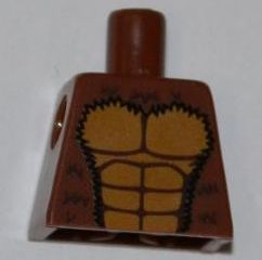 Lego Torso Bare Chest with Muscles Outline and Black Hair Pattern / Reddish Brown