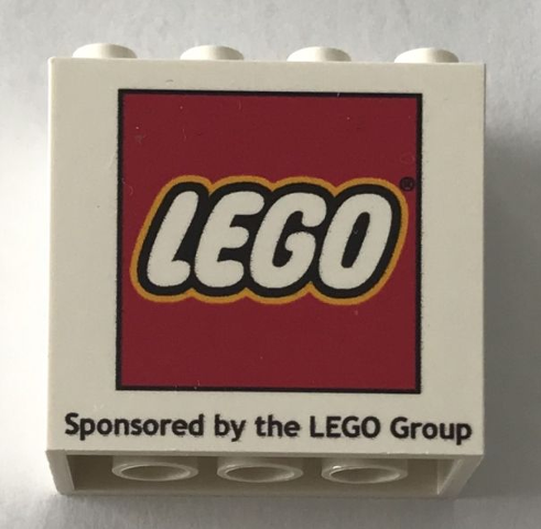 Lego Brick 2 x 4 x 3 with Lego Logo and 'Sponsored by the LEGO Group' Pattern / White