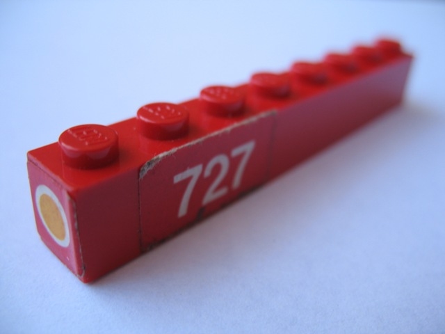 Lego Brick 1 x 8 with Headlight and '727' Pattern Left (Stickers) - Set 727