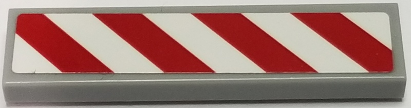 Lego Tile 1 x 4 with Red and White Danger Stripes Thick (White Corners) Pattern Left (Sticker) - Sets 60111 / 60116 / Light Bluish Gray