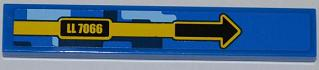 Lego Tile 1 x 6 with Black Arrow and 'LL 7066' Pattern Model Right Side (Sticker) - Set 7066 / Blue
