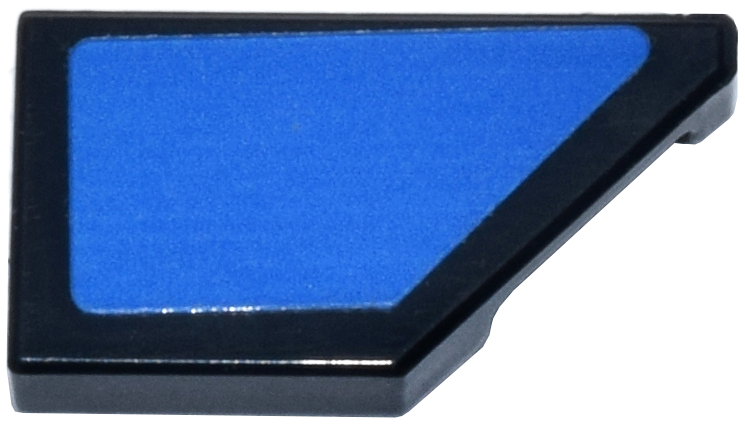 Lego Tile, Modified 1 x 2 Wedge Right with Blue Panel Pattern (Sticker) - Set 77249 / Black