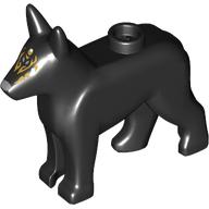 Lego Animal, Dog, Alsatian / German Shepherd (Police Dog) with White Eyes, Silver Nose, Gold Decorations on Face print