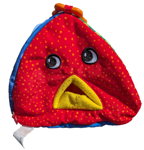 Lego Triangular Bird with Orange Plastic Handle, Red, Blue and Green Sides with Beak and Eyes