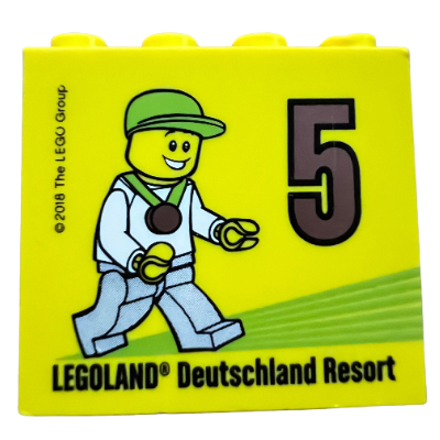 Lego Brick 2 x 4 x 3 with 'Besuchsmeister 5 Bronze 2018 Legoland Deutschland Resort' Print / Yellow