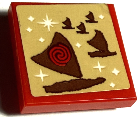 Lego Tile, Modified 2 x 2 Inverted with Reddish Brown Boats, Spiral and White Sparkles Pattern (Sticker) - Set 43183