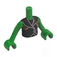 Lego Minidoll Torso Girl with Black Jacket, Silver Trim, Buttons, Gold Decorations Print, Bright Green Arms and Hands / Bright Green