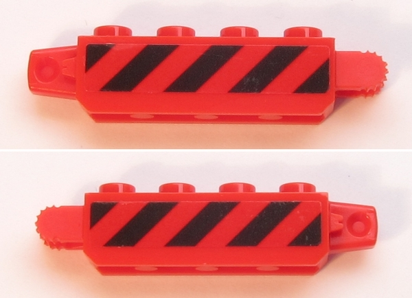 Lego Hinge Brick 1 x 4 Locking with Black and Red Danger Stripes Pattern on Both Sides (Stickers) - Sets 60161 / 60162 / Red