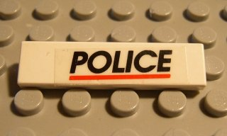 Lego Tile 1 x 4 with 'POLICE' Red Line Pattern (Sticker) - Set 6398 / White