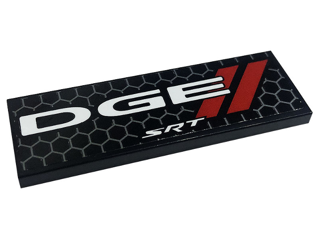 Lego Tile 2 x 6 with Honeycomb, White 'DGE', 'SRT' and Red Stripes Pattern Model Left Side (Sticker) - Set 76904 / Black