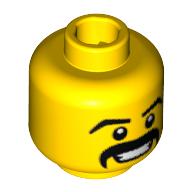 Lego Minifig Head Mariachi, Thick Eyebrows and Moustache, Grin with Teeth Print / Yellow