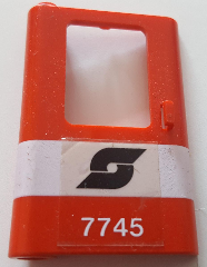 Lego Door 1 x 4 x 5 Train Left, Thin Support at Bottom with White Stripe and Austrian Railways Logo and '7745' Pattern (Sticker) - Set 7745