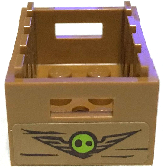 Lego Container, Crate 3 x 4 x 1 2/3 with Handholds with Lime Pig Snout and Black Chevron Wings Pattern (Sticker) - Set 75826