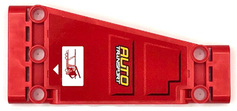 Lego Technic, Panel Plate 5 x 11 x 1 Tapered with 'AUTO TRANSPORT', White Triangle and Cab Pattern Model Front Right Side (Sticker) - Set 42098 / Red