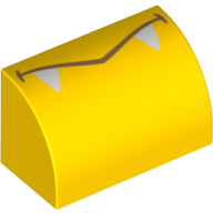 Lego Brick Curved 1 x 2 x 1 No Studs with Mouth, White Fangs print / Yellow