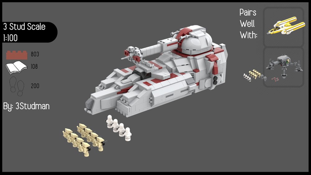 Lego 3 Stud Scale RX-200 Stun Tank