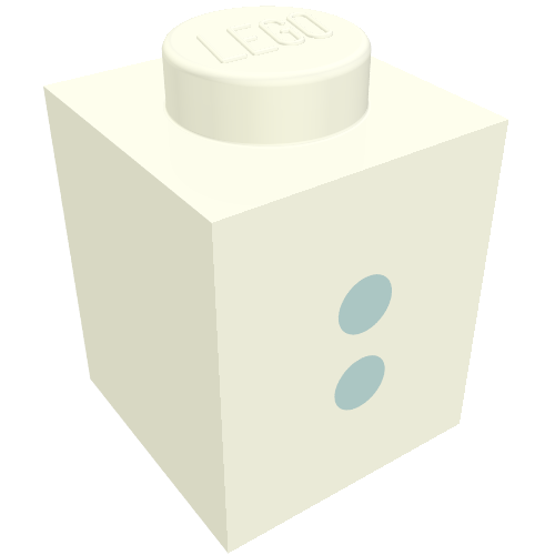 Lego Brick 1 x 1 with Blue ':' Print (Bold Font) / White