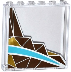 Lego Panel 1 x 6 x 5 with Silver and Gold Triangle Mosaic and White and Medium Azure Curved Stripes Pattern Right Side (Sticker) - Set 41106