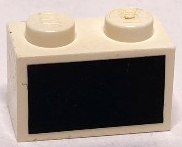Lego Brick 1 x 2 with Black Rectangle Pattern (Sticker) - Set 1554 / White