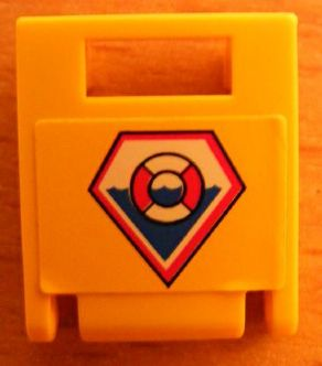 Lego Container, Box 2 x 2 x 2 Door with Slot with Coast Guard Logo Pattern (Sticker) - Set 7044 / Yellow