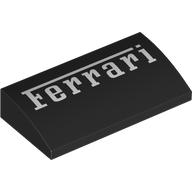 Lego Brick Curved 2 x 4 x 2/3 No Studs with White 'Ferrari' print / Black