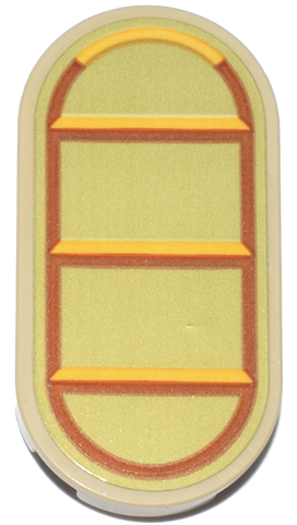 Lego Tile, Round 2 x 4 Oval with Dark Orange and Bright Light Orange Lines and Outline on Gold Background Pattern (Sticker) - Set 40813