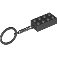 Lego Key Chain, Chrome Chain and Ring with 2 x 4 Brick / Black