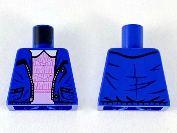 Lego Torso Jacket over Bright Pink Dress with White Collar and Dark Pink Detail Pattern / Blue