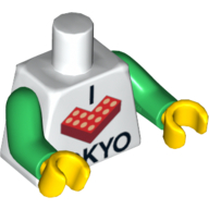 Lego Torso I 'L Brick' TOKYO Print, Green Arms, Yellow Hands / White