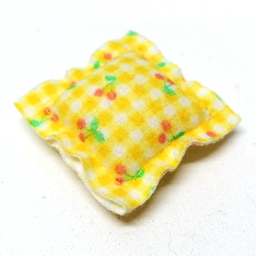 Lego Scala, Pillow 5 x 5 Small with Checks and Cherries Print / Yellow