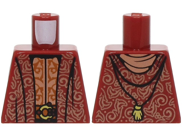 Lego Torso Robe with Hood, Copper Filigree, Dark Orange Belt with Gold Buckle Pattern / Dark Red
