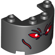 Lego Cylinder Half 2 x 4 x 2 with 1 x 2 Cutout with Red Eyes (Ares Face) / Black