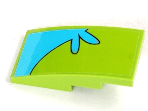 Lego Slope, Curved 4 x 2 with Medium Azure Stripe with Splash Curving Down Right Pattern (Sticker) - Set 75902 / Lime