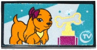 Lego Tile 2 x 4 with Dog, Bone Trophy and 'TV' Pattern (Sticker) - Set 41135 / Black