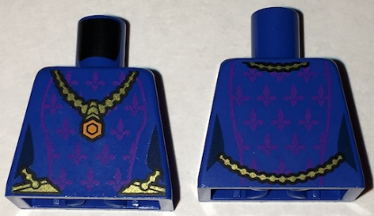 Lego Torso Female Dress with Dark Purple Fleur-de-lis and Gold Necklace with Orange Pendant Pattern / Blue