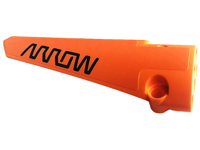Lego Technic, Panel Fairing # 5 Long Smooth, Side A with Black Stylized 'ARROW' Pattern (Sticker) - Set 42141 / Orange