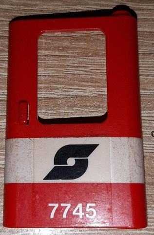Lego Door 1 x 4 x 5 Train Right, Thin Support at Bottom with White Stripe and Austrian Railways Logo and '7745' Pattern (Sticker) - Set 7745