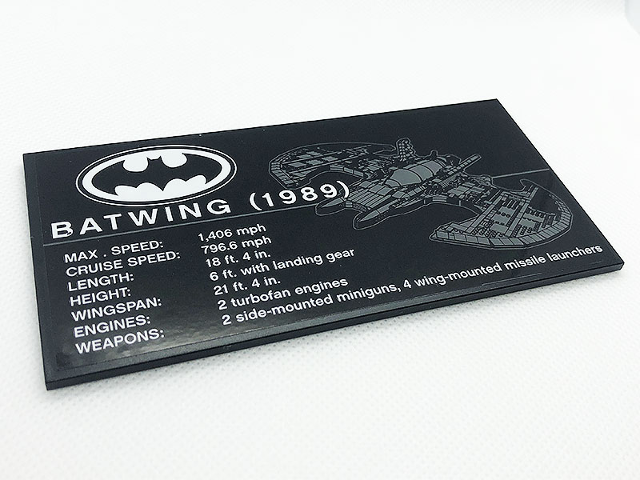 Lego Tile 8 x 16 with Bottom Tubes, Textured Surface with Batman Logo, 'BATWING (1989)' Pattern (Sticker) - Set 76161 / Black