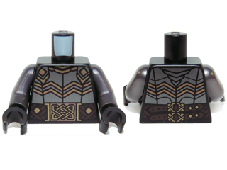 Lego Torso LotR Armor with Dark Brown Woven Belt and Gold Buckles Pattern / Pearl Dark Gray Arms / Black Hands