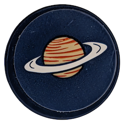 Lego Tile, Round 2 x 2 with Bottom Stud Holder with Planet Saturn with Rings Pattern (Sticker) - Set 42603 / Dark Blue