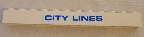 Lego Brick 1 x 12 with Blue 'CITY LINES' Pattern (Sticker) - Set 7994