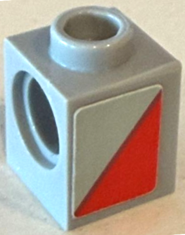Lego Technic, Brick 1 x 1 with Hole with Red Triangle Pattern Model Left Side (Sticker) - Set 76921