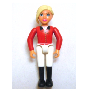 Lego Belville Figure Fixed Elbows, Child, Female, Light Yellow Hair, White Shorts, Red Shirt (Horse Rider) / Red