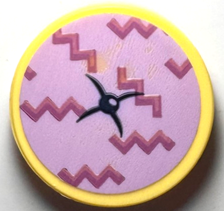 Lego Tile, Round 2 x 2 with Bottom Stud Holder with Cushion with Dark Blue Button and Medium Lavender Zigzags on Lavender Background Pattern (Sticker) - Set 41667