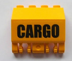 Lego Panel 2 x 4 x 3 1/3 with Double Locking 2 Fingers Hinge with Black 'CARGO' Pattern (Sticker) - Set 4512 / Yellow