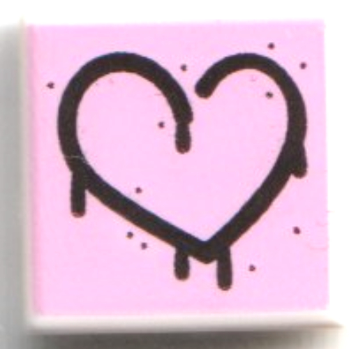 Lego Tile 1 x 1 with Dark Purple Melting Heart on Bright Pink Background Print / White