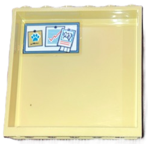 Lego Panel 1 x 6 x 5 with White Bulletin Board with Medium Azure Border, Medical Chart with Graph, Paw Print, and Cat Picture Pattern (Sticker) - Set 41446