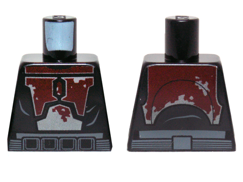 Lego Torso SW Mandalorian Armor Plates Dark Red and Silver Tattered Pattern (Mandalorian Super Commando) / Black