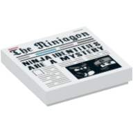 Lego Tile 2 x 2 with Newspaper 'Ninja Identities are a Mystery' Print / White