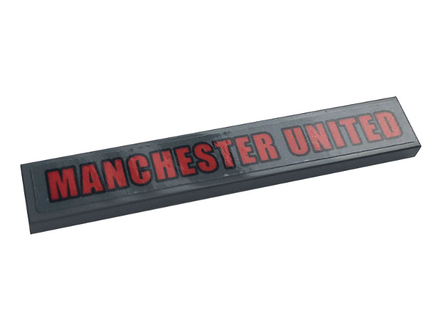 Lego Tile 1 x 6 with Red 'MANCHESTER UNITED' on Dark Bluish Gray Background Pattern (Sticker) - Set 10272